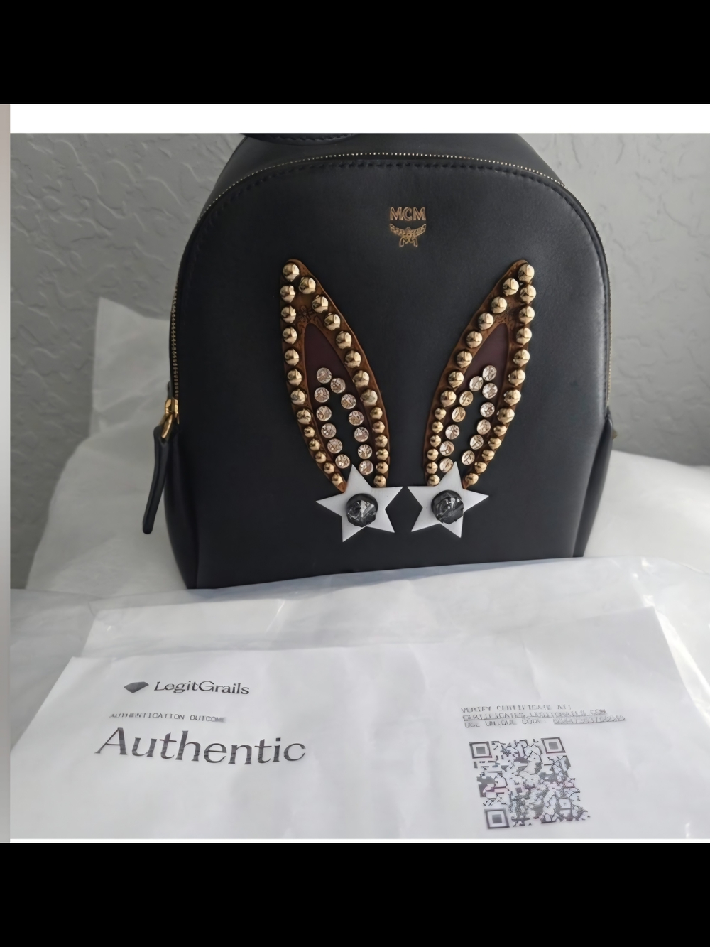 MCM Black Bunny-Ear Studded Leather Backpack